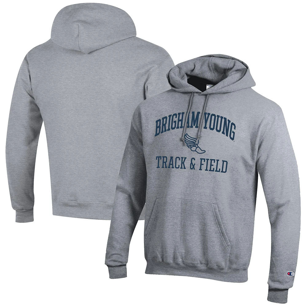 Men's Champion Gray BYU Cougars Track & Field Icon Powerblend Pullover Hoodie