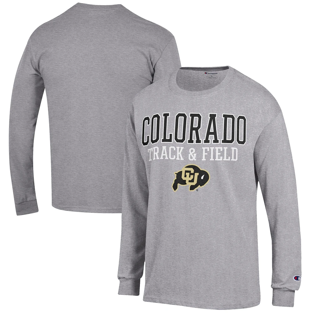 Men's Champion Gray Colorado Buffaloes Track & Field Stack Long Sleeve T-Shirt