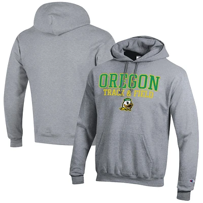 Men's Champion Gray Oregon Ducks Track & Field Stack Powerblend Pullover Hoodie