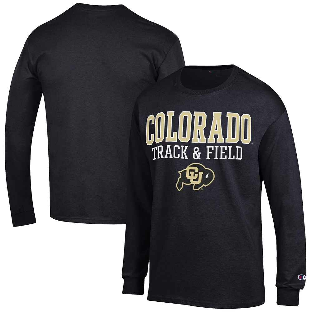Men's Champion Black Colorado Buffaloes Track & Field Stack Long Sleeve T-Shirt