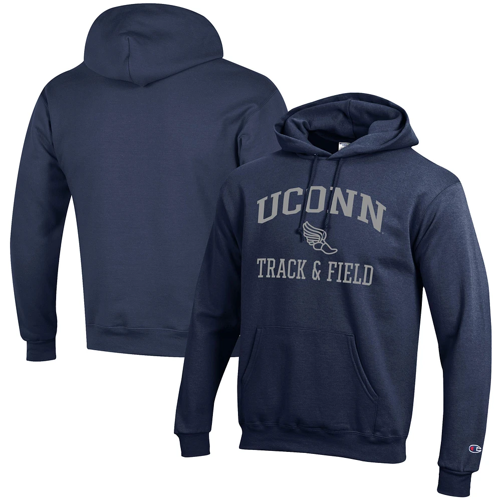 Men's Champion Navy UConn Huskies Track & Field Icon Powerblend Pullover Hoodie