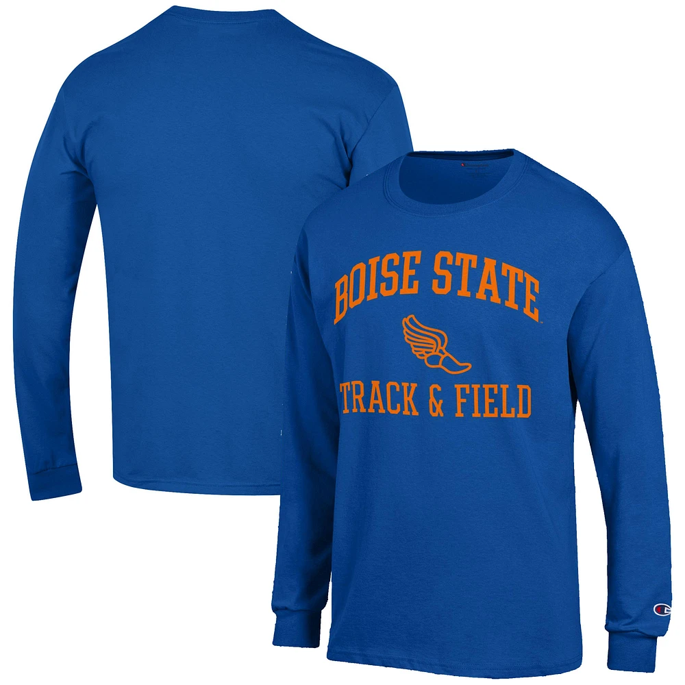 Men's Champion Royal Boise State Broncos Track & Field Icon Long Sleeve T-Shirt