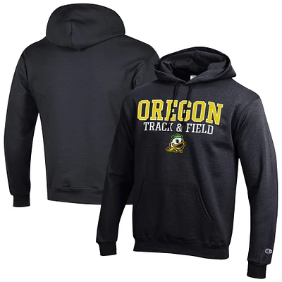 Men's Champion Black Oregon Ducks Track & Field Stack Powerblend Pullover Hoodie