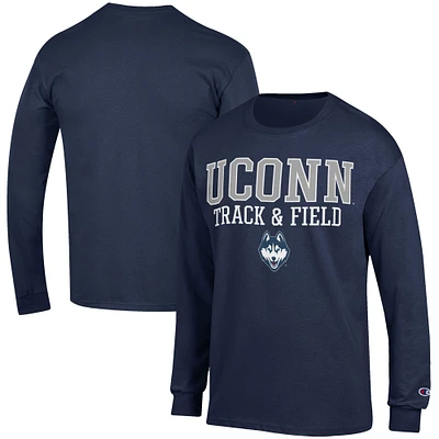 Men's Champion Navy UConn Huskies Track & Field Stack Long Sleeve T-Shirt