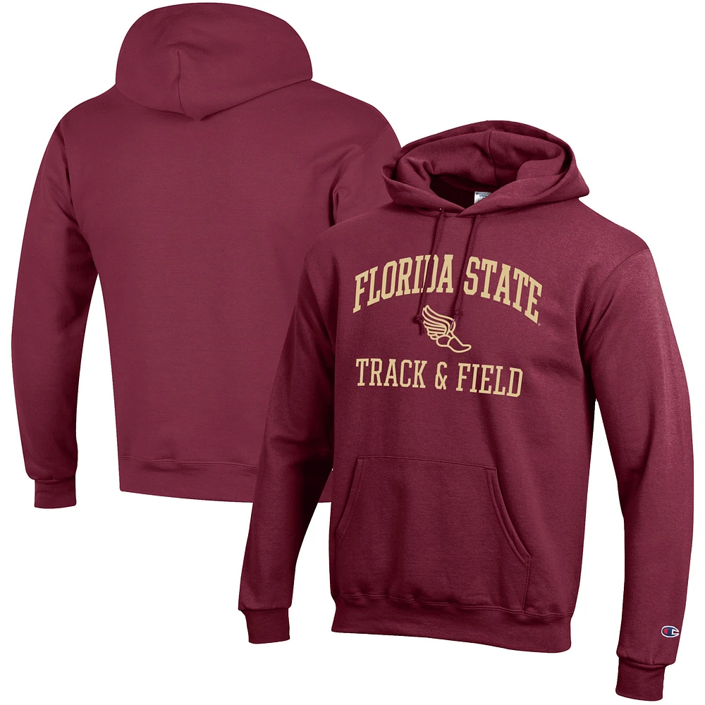 Men's Champion Garnet Florida State Seminoles Track & Field Icon Powerblend Pullover Hoodie