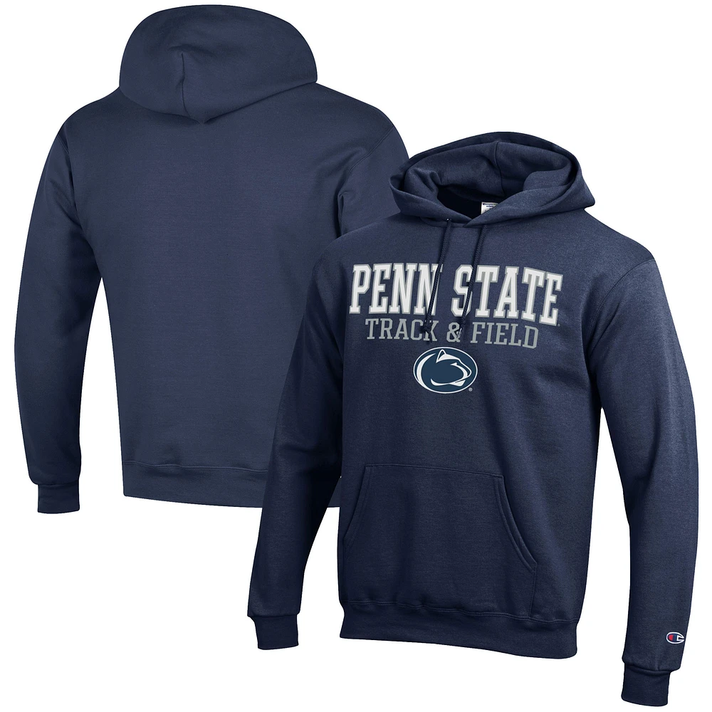 Men's Champion Navy Penn State Nittany Lions Track & Field Stack Powerblend Pullover Hoodie