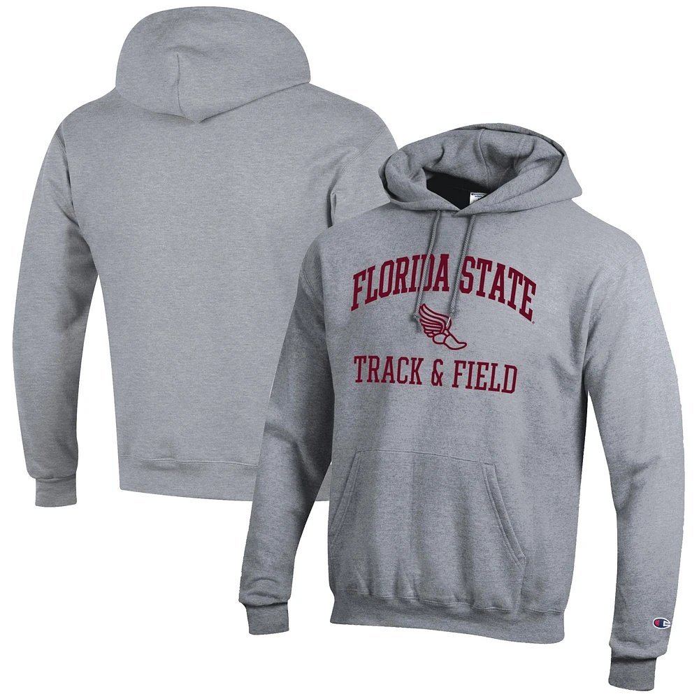 Men's Champion Gray Florida State Seminoles Track & Field Icon Powerblend Pullover Hoodie