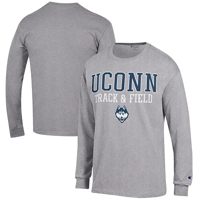 Men's Champion Gray UConn Huskies Track & Field Stack Long Sleeve T-Shirt