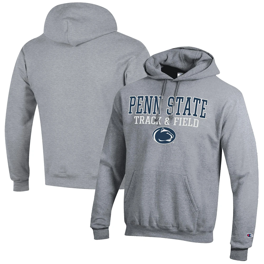 Men's Champion Gray Penn State Nittany Lions Track & Field Stack Powerblend Pullover Hoodie