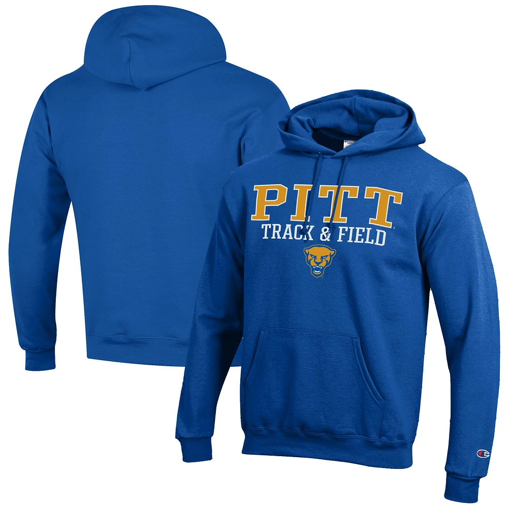 Men's Champion Royal Pitt Panthers Track & Field Stack Powerblend Pullover Hoodie