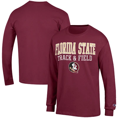 Men's Champion Garnet Florida State Seminoles Track & Field Stack Long Sleeve T-Shirt