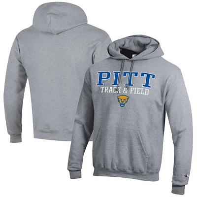 Men's Champion Gray Pitt Panthers Track & Field Stack Powerblend Pullover Hoodie