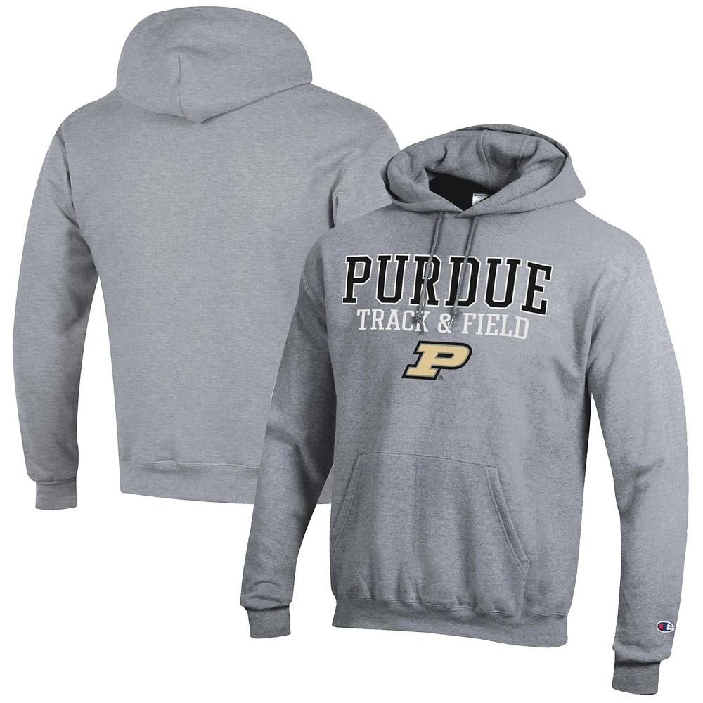 Men's Champion Gray Purdue Boilermakers Track & Field Stack Powerblend Pullover Hoodie