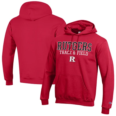 Men's Champion Scarlet Rutgers Knights Track & Field Stack Powerblend Pullover Hoodie