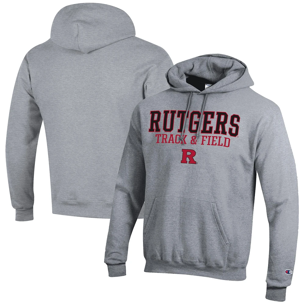 Men's Champion Gray Rutgers Scarlet Knights Track & Field Stack Powerblend Pullover Hoodie