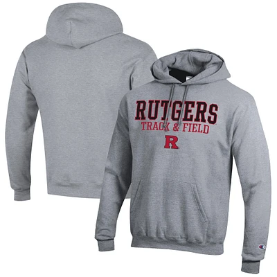 Men's Champion Gray Rutgers Scarlet Knights Track & Field Stack Powerblend Pullover Hoodie