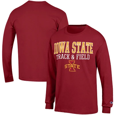 Men's Champion Cardinal Iowa State Cyclones Track & Field Stack Long Sleeve T-Shirt