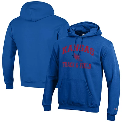 Men's Champion Royal Kansas Jayhawks Track & Field Icon Powerblend Pullover Hoodie