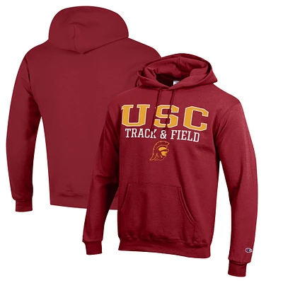 Men's Champion Cardinal USC Trojans Track & Field Stack Powerblend Pullover Hoodie