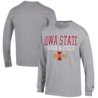 Men's Champion Gray Iowa State Cyclones Track & Field Stack Long Sleeve T-Shirt