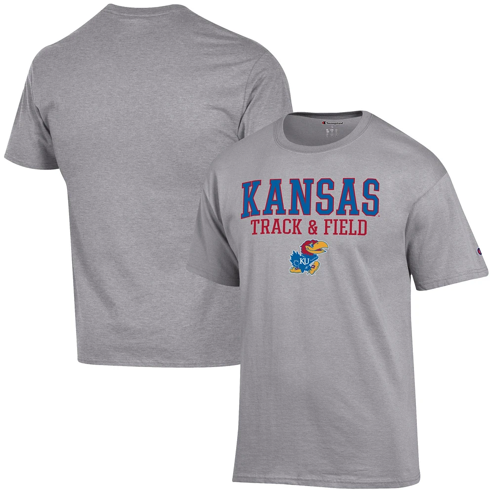 Men's Champion Gray Kansas Jayhawks Track & Field Stack T-Shirt