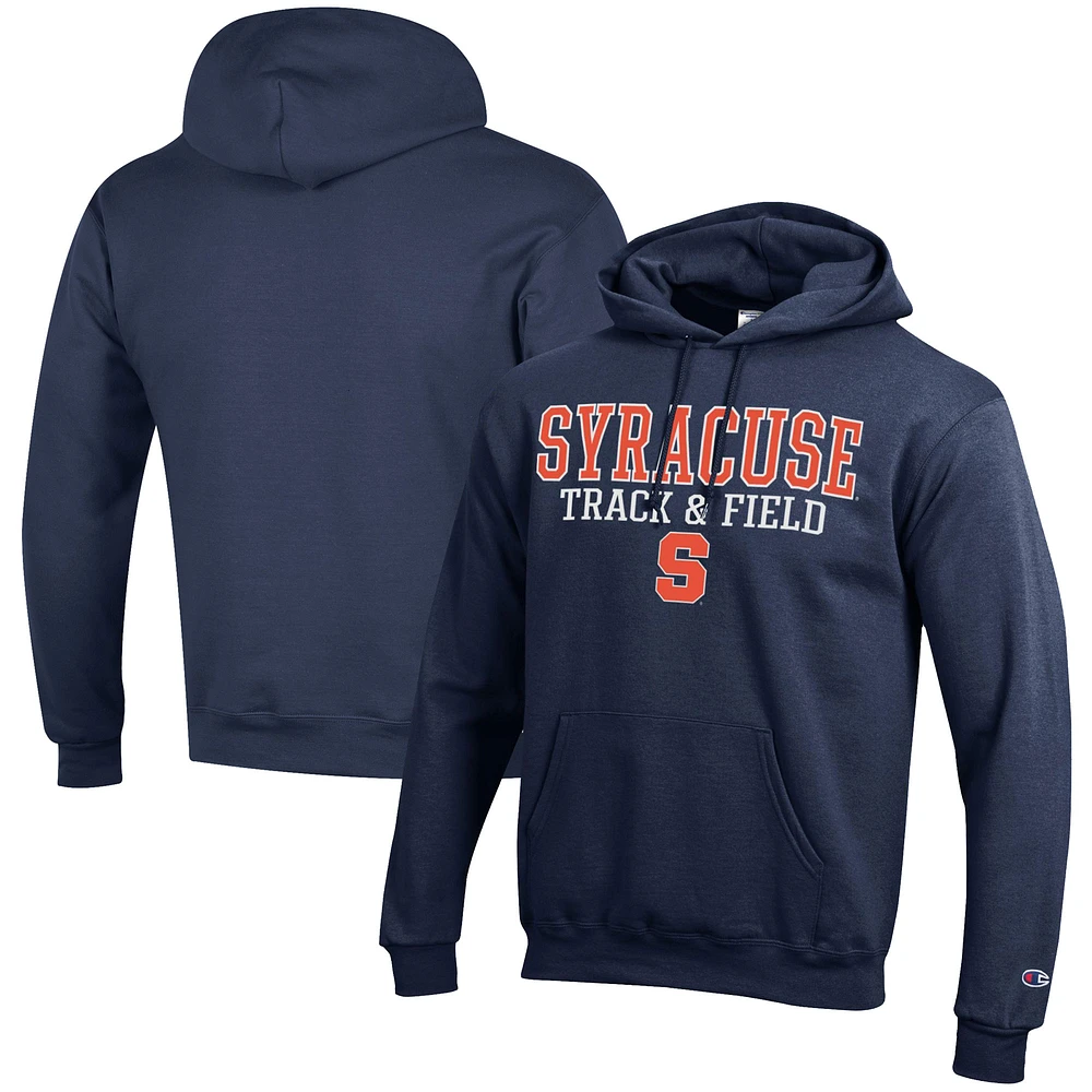 Men's Champion Navy Syracuse Orange Track & Field Stack Powerblend Pullover Hoodie