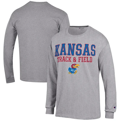 Men's Champion Gray Kansas Jayhawks Track & Field Stack Long Sleeve T-Shirt