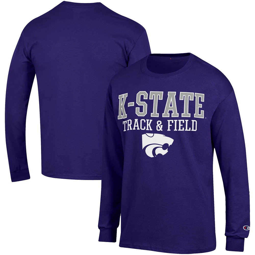 Men's Champion Kansas State Wildcats Track & Field Stack Long Sleeve T-Shirt