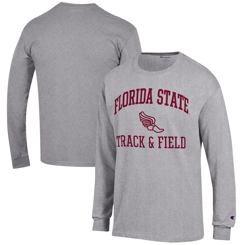 Men's Champion Gray Florida State Seminoles Track & Field Icon Long Sleeve T-Shirt