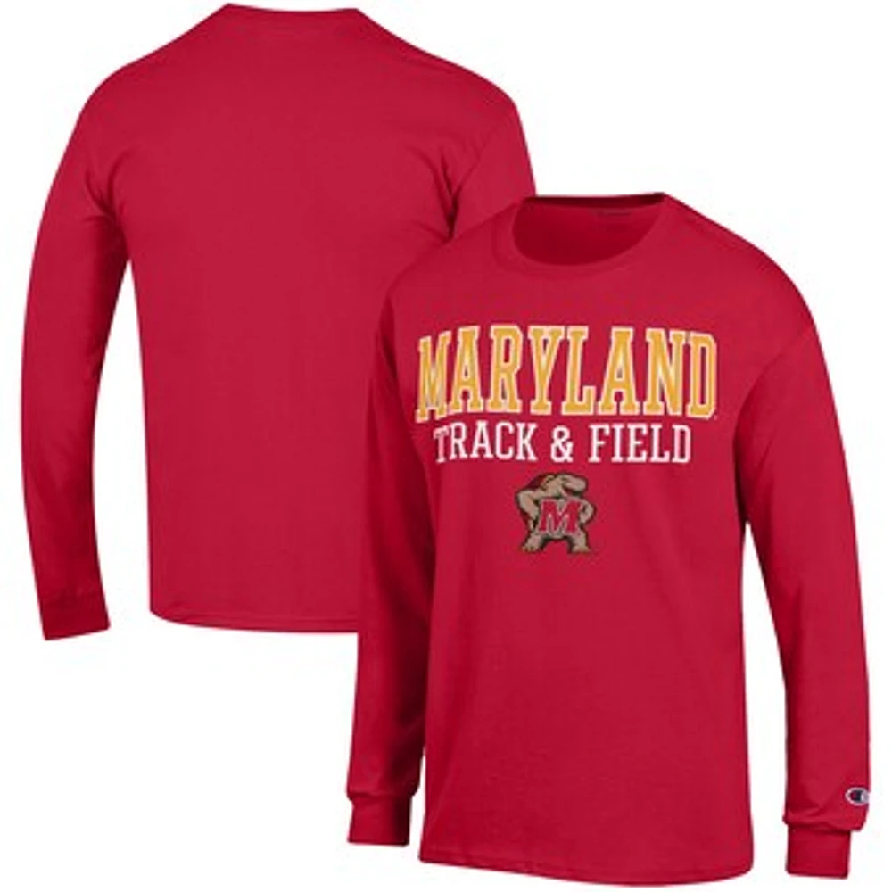 Men's Champion Red Maryland Terrapins Track & Field Stack Long Sleeve T-Shirt