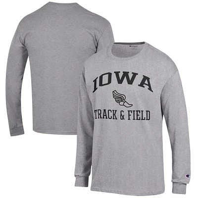 Men's Champion Gray Iowa Hawkeyes Track & Field Icon Long Sleeve T-Shirt