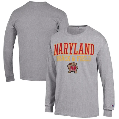 Men's Champion Gray Maryland Terrapins Track & Field Stack Long Sleeve T-Shirt