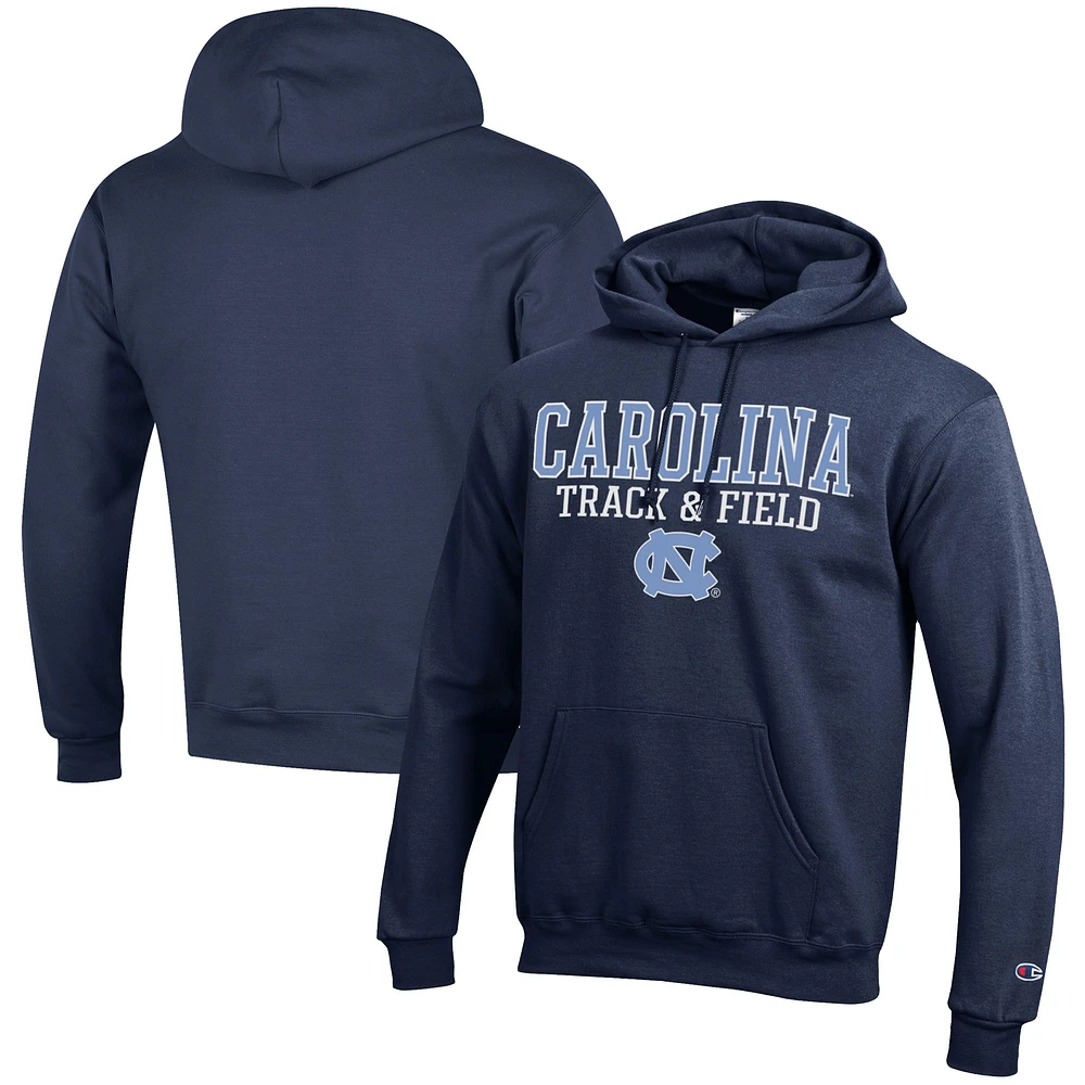 Men's Champion Navy North Carolina Tar Heels Track & Field Stack Powerblend Pullover Hoodie