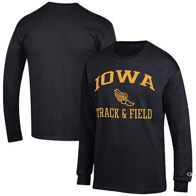 Men's Champion Black Iowa Hawkeyes Track & Field Icon Long Sleeve T-Shirt