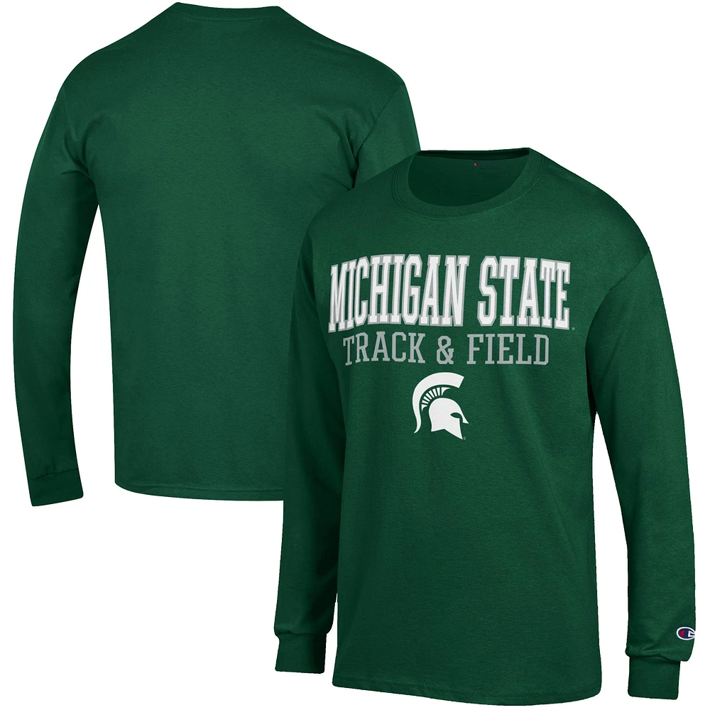 Men's Champion Green Michigan State Spartans Track & Field Stack Long Sleeve T-Shirt