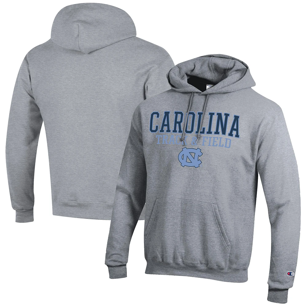 Men's Champion Gray North Carolina Tar Heels Track & Field Stack Powerblend Pullover Hoodie