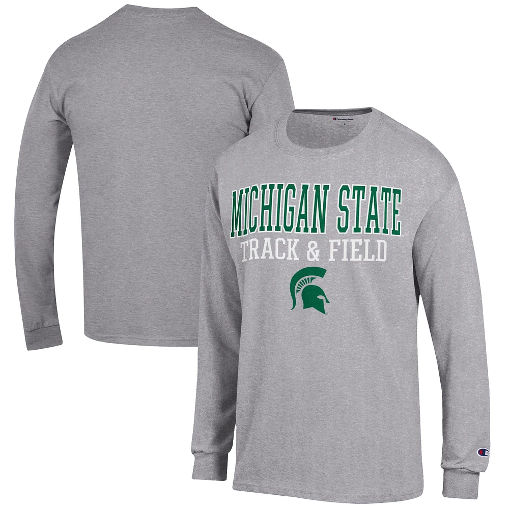 Men's Champion Gray Michigan State Spartans Track & Field Stack Long Sleeve T-Shirt
