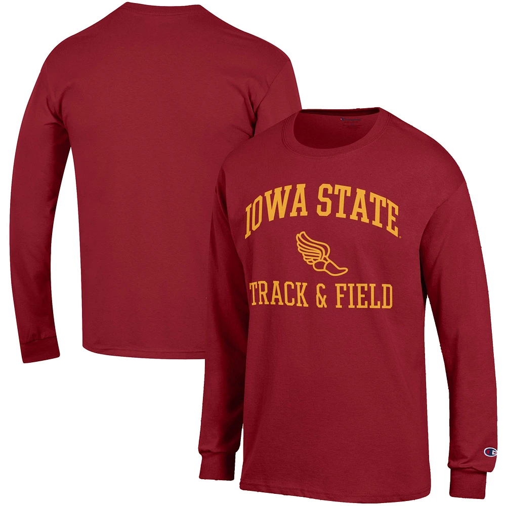 Men's Champion Cardinal Iowa State Cyclones Track & Field Icon Long Sleeve T-Shirt