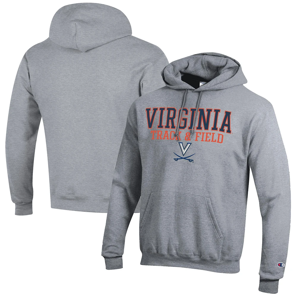 Men's Champion Gray Virginia Cavaliers Track & Field Stack Powerblend Pullover Hoodie