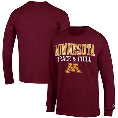 Men's Champion Maroon Minnesota Golden Gophers Track & Field Stack Long Sleeve T-Shirt