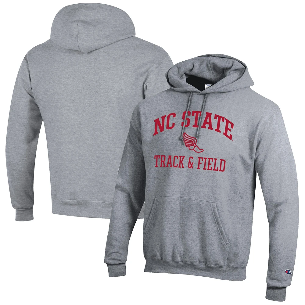 Men's Champion Gray NC State Wolfpack Track & Field Icon Powerblend Pullover Hoodie