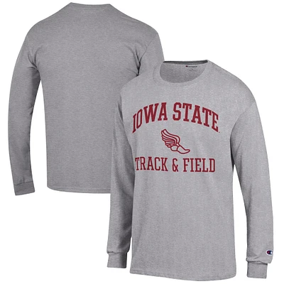 Men's Champion Gray Iowa State Cyclones Track & Field Icon Long Sleeve T-Shirt