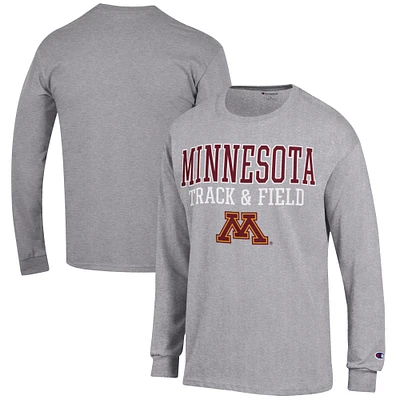 Men's Champion Gray Minnesota Golden Gophers Track & Field Stack Long Sleeve T-Shirt