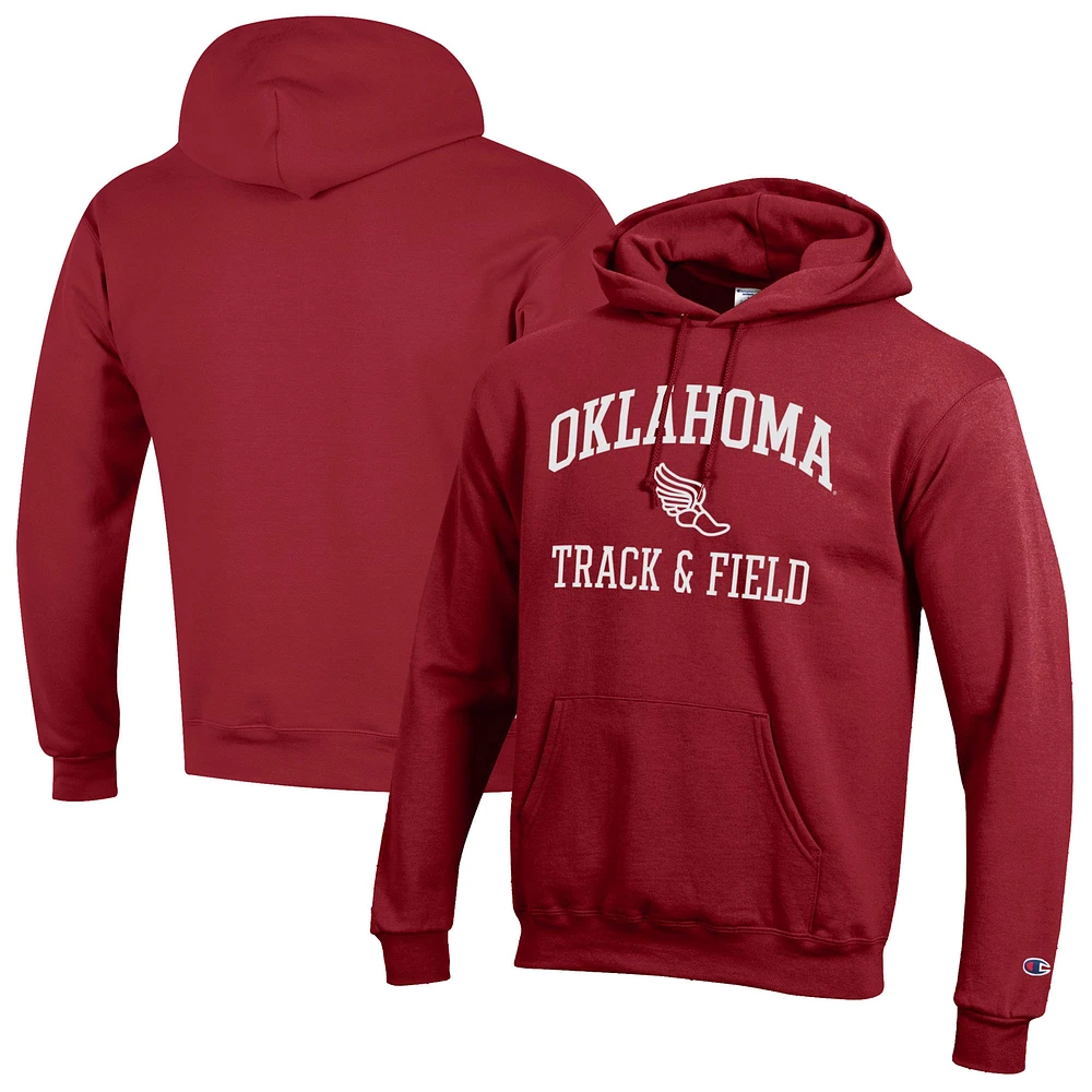 Men's Champion Crimson Oklahoma Sooners Track & Field Icon Powerblend Pullover Hoodie