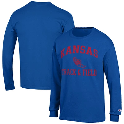 Men's Champion Royal Kansas Jayhawks Track & Field Icon Long Sleeve T-Shirt