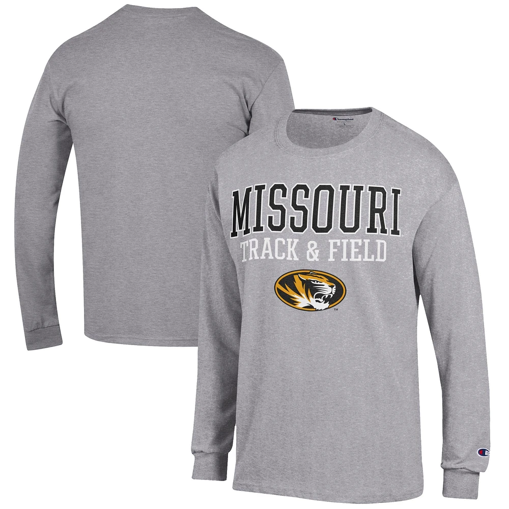 Men's Champion Gray Missouri Tigers Track & Field Stack Long Sleeve T-Shirt