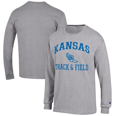 Men's Champion Gray Kansas Jayhawks Track & Field Icon Long Sleeve T-Shirt