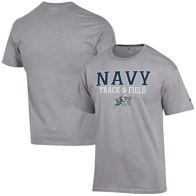 Men's Champion Gray Navy Midshipmen Track & Field Stack T-Shirt