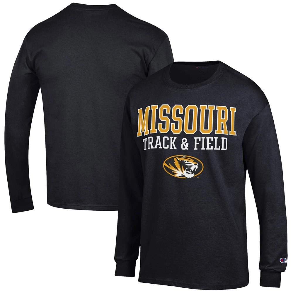 Men's Champion Black Missouri Tigers Track & Field Stack Long Sleeve T-Shirt