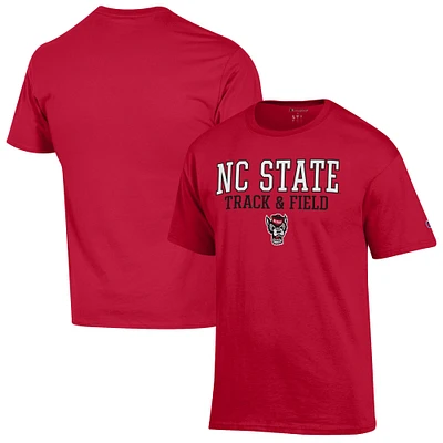 Men's Champion Red NC State Wolfpack Track & Field Stack T-Shirt